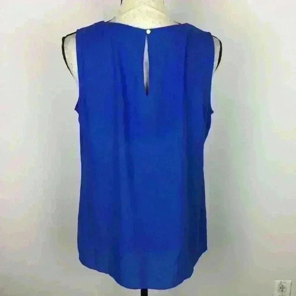 Banana Republic SL Edith Scallop Office Front Top Royal Blue Ruffle sleeveless - Picture 3 of 11